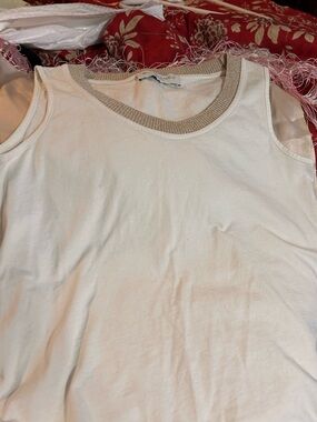 White Sleeveless Tank Top with Metallic Trim from Italian designer Blubianco.